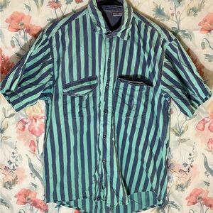 Vintage Striped Green and Blue Men's Shirt